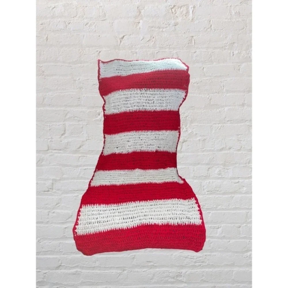 Vintage Red & White Crocheted Throw